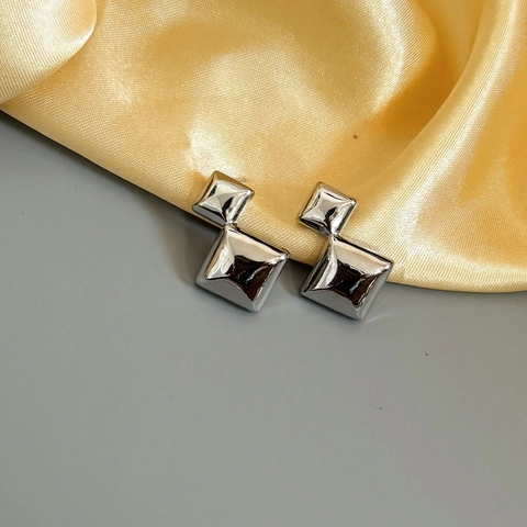 Orecchini A Lobo Doppia Rombo Geometrico Rame Lucidato Stile Moderno Minimalista Gioielli Da Donna Accessorio Moda