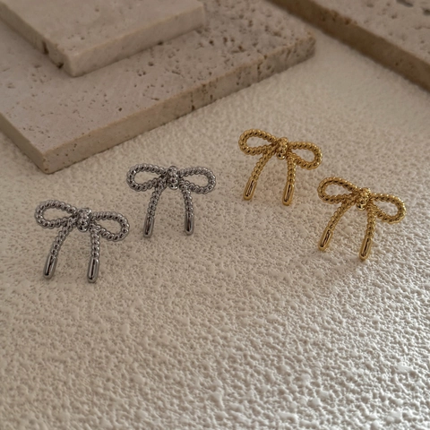 Orecchini A Perno A Fiocco Minimalisti In Rame Con Perno In Argento Sterling 925 Trama Intrecciata Per Donne