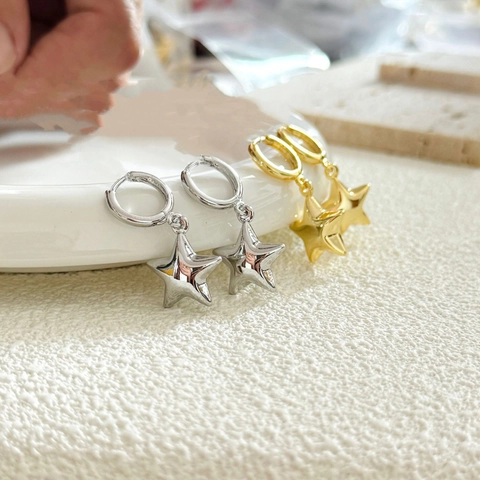 Gepolijste Koperen Ster Hoop Hangoren Voor Dames Minimalistische Vijfpuntige Ster Sieraden Chique Mode