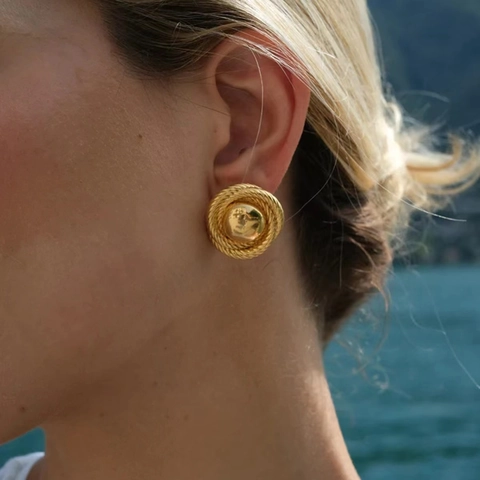 Ronde Knoop Oorknopjes Voor Dames Koper 18K Verguld Retro Vintage Touw Twist Spiraal Geometrische Elegante Sieraden