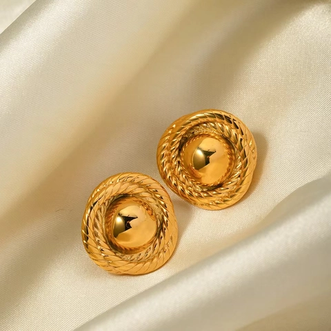 Ronde Knoop Oorknopjes Voor Dames Koper 18K Verguld Retro Vintage Touw Twist Spiraal Geometrische Elegante Sieraden