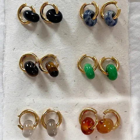 Orecchini A Cerchio In Rame Vintage Con Ciondoli In Pietra Naturale Per Donna Gioielli Retrò Minimalisti