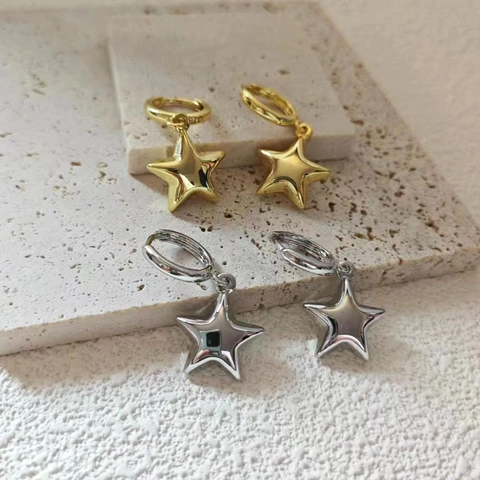 Gepolijste Koperen Ster Hoop Hangoren Voor Dames Minimalistische Vijfpuntige Ster Sieraden Chique Mode