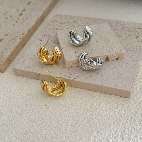 Geometric C-Shape Copper Stud Earrings Multi-Layer Twisted Spiral Retro Elegant Jewelry For Women Gold Silver Color