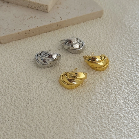 Geometric C-Shape Copper Stud Earrings Multi-Layer Twisted Spiral Retro Elegant Jewelry For Women Gold Silver Color