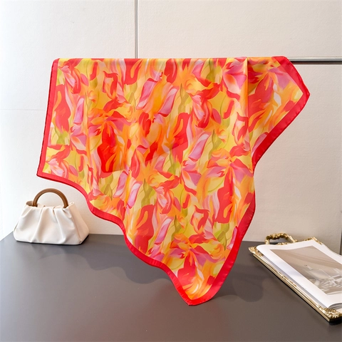 Elegante Foulard Quadrato Con Stampa Floreale Imitazione Raso Satine Bandana Accessorio Chic Versatile Per Donna