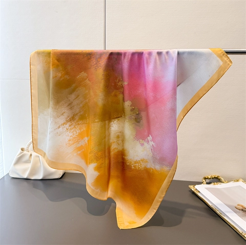 Elegante Sciarpa Quadrata Sfumata Arte Astratta Pittura A Olio Stampa Imitazione Raso Satinata Foulard Da Donna