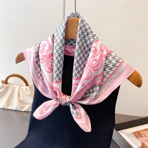 Hahnentritt Print Quadratischer Schal KunstSatin Barockmuster Vielseitiges Kopftuch Halstuch Für Damen Elegante Accessoires
