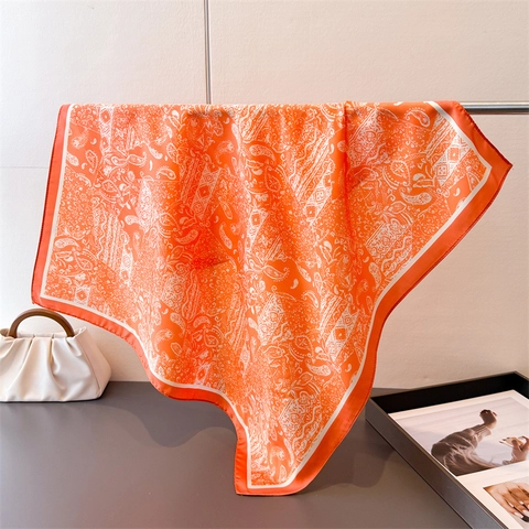 Paisley Print Satin-Like Satin Square Scarf Elegant Neck Head Wrap Office Style Women
