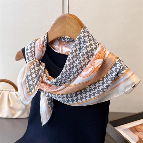 Hahnentritt Print Quadratischer Schal KunstSatin Barockmuster Vielseitiges Kopftuch Halstuch Für Damen Elegante Accessoires