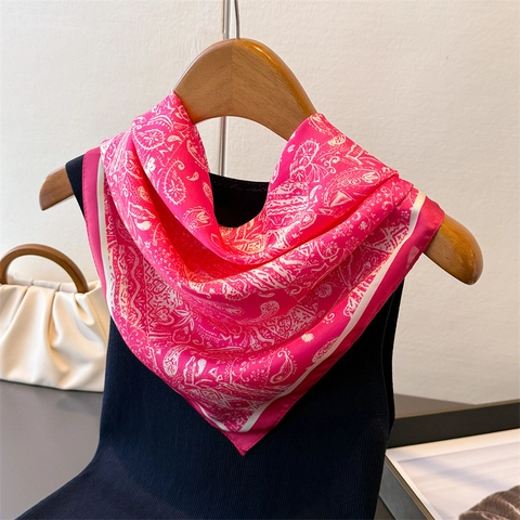 Paisley Print Satin-Like Satin Square Scarf Elegant Neck Head Wrap Office Style Women