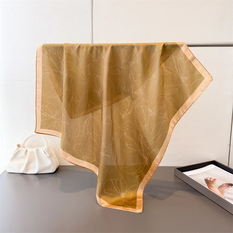 Sciarpa Quadrata Elegante Raso Imitazione Raso Stampa Linea Floreale Versatile Foulard Collo Fascia Capelli Donna Accessorio Chic