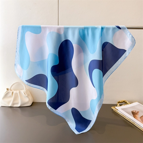 Women Geometric Print Square Scarf Polyester Satin Imitation Satin Abstract Camouflage Shawl Headscarf Smooth