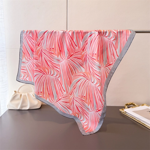 Elegant Square Satin Polyester Scarf Tropical Palm Leaf Print Chic Versatile Bandana Headscarf For Women Commuter Accessory