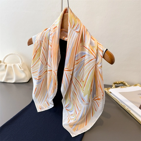 Elegant Square Satin Polyester Scarf Tropical Palm Leaf Print Chic Versatile Bandana Headscarf For Women Commuter Accessory