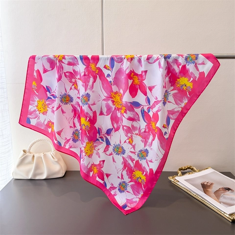 Floral Print Satin Square Scarf Satin Like Lightweight Neck Head Accessory For Women Elegant Versatile Bandana