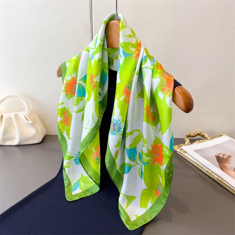 Floral Print Satin Square Scarf Satin Like Lightweight Neck Head Accessory For Women Elegant Versatile Bandana