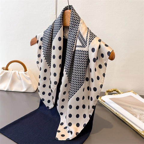 Polka Dot Geometric Print Square Scarf Simulation Satin Polyester Elegant Versatile Commute Bandana For Women