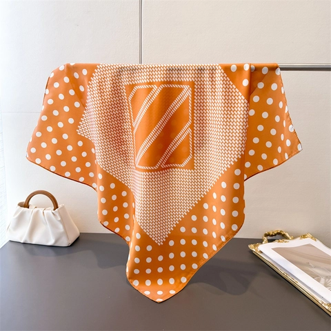 Polka Dot Geometric Print Square Scarf Simulation Satin Polyester Elegant Versatile Commute Bandana For Women