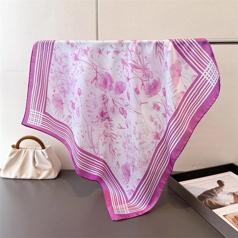 Eleganter Quadratischer Satinnschal Mit Blumendruck Für Damen Polyester Satin Halstuch Kopftuch Ästhetisches Accessoire