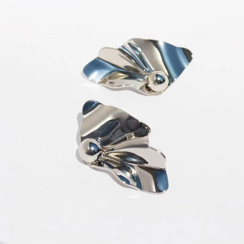 Orecchini A Lobo Con Pieghe Irregolari Metallo Rame Lucidato Trama Geometrica A Onde Per Donna Moda Minimalista