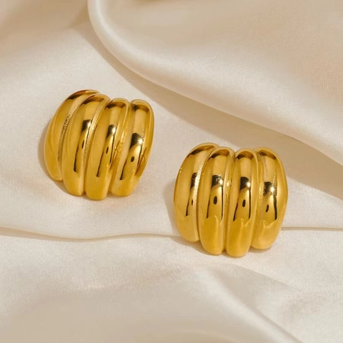 Orecchini A Cerchio Spessi A Costine A Forma Di C In Rame Metallo Lucido Gioielli Di Moda Per Donne