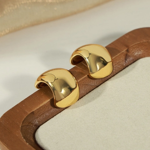 Chunky Hoop Earrings Copper High Polished Minimalist Geometric Bold Statement C Shape Jewelry For Women
