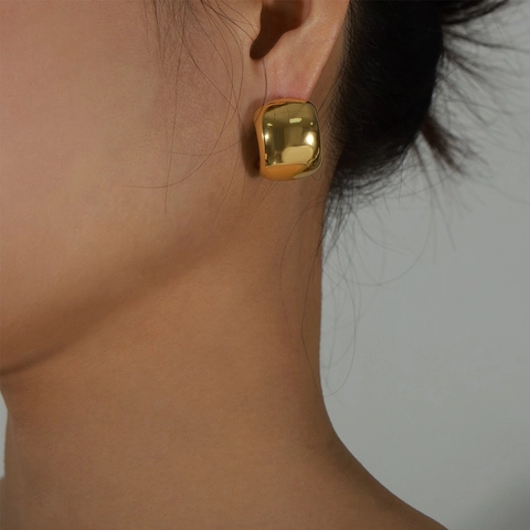 Chunky Hoop Earrings Copper High Polished Minimalist Geometric Bold Statement C Shape Jewelry For Women
