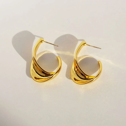Onregelmatige Geometrische Hoop Oorbellen Met 925 Sterling Zilveren Oorknopje Minimalistische Golf C Vorm Koperen Sieraden