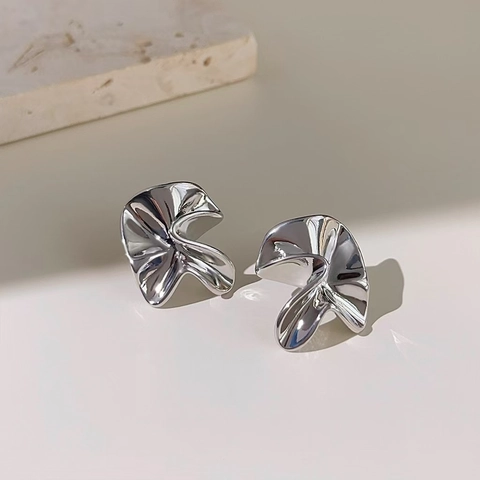 Orecchini Geometrici Irregolari Rame Placcato Oro 18K Argento Stile Metallo Liquido Donna