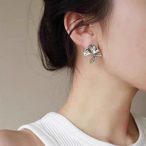 Orecchini Geometrici Irregolari Rame Placcato Oro 18K Argento Stile Metallo Liquido Donna