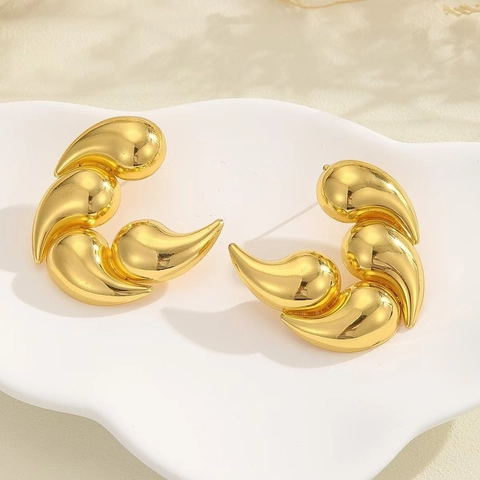 Geometric Water Drop Stud Earrings For Women Brass Flame Layered Statement Jewelry Modern Elegant Gift