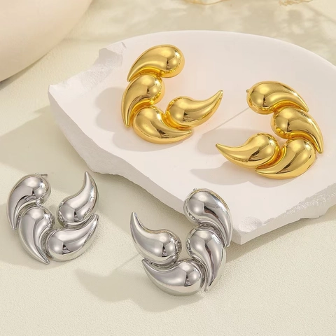 Geometric Water Drop Stud Earrings For Women Brass Flame Layered Statement Jewelry Modern Elegant Gift