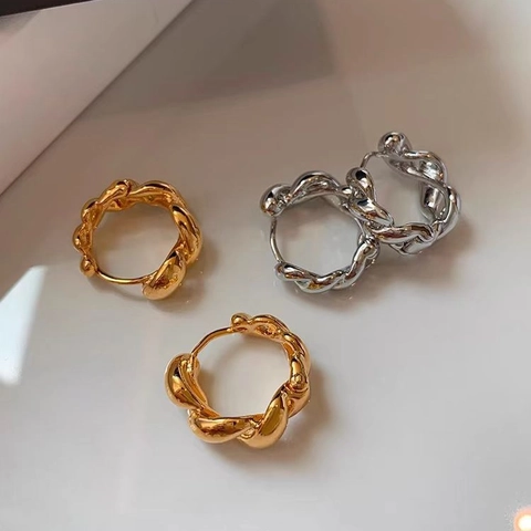 Twisted Rope Hoop Earrings Copper Metal Polished Croissant Geometric Minimalist French Style Women Fashion