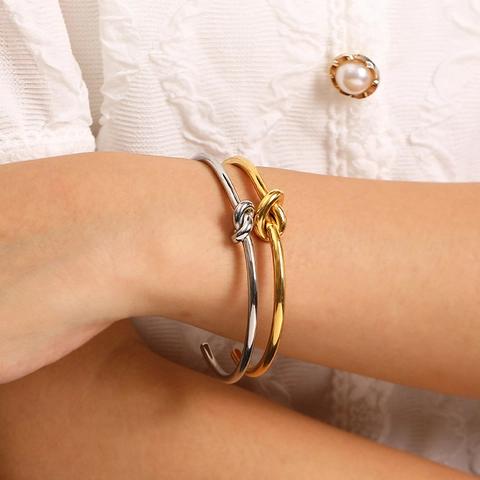 Minimalistischer Knoten Offener Armreif Verstellbares Kupferarmband Für Damen Schicker Trendiger Modeschmuck