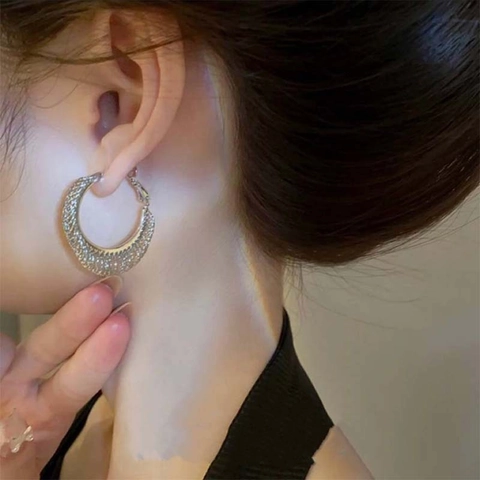 Grandi Orecchini A Cerchio Da Donna Rame Con 925 Sterling Silver Earring Post Strutturati Geometrici Tondi Glitter