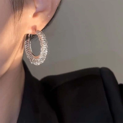 Grandi Orecchini A Cerchio Da Donna Rame Con 925 Sterling Silver Earring Post Strutturati Geometrici Tondi Glitter