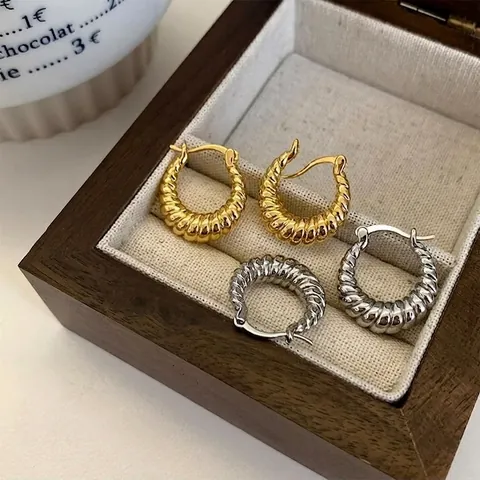Klobige Croissant Creolen Kupfer Mit Silbernem Ohrstecker Gedrehte Geometrische Retro Französische Art Für Frauen