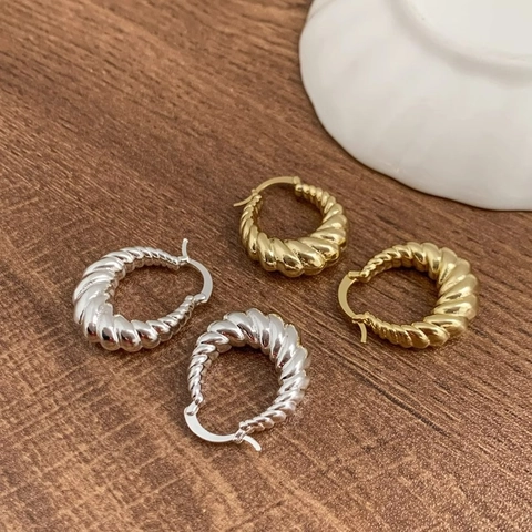 Klobige Croissant Creolen Kupfer Mit Silbernem Ohrstecker Gedrehte Geometrische Retro Französische Art Für Frauen