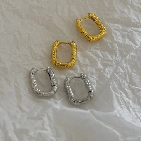 Orecchini A Cerchio Rettangolari In Rame Minimalisti Con Texture Martellata Stile Francese Retro Gioielli Geometrici
