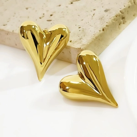 Orecchini A Lobo A Cuore Metallico Lucido Minimalista Rame Placcato Oro E Argento Stile INS Per Donne
