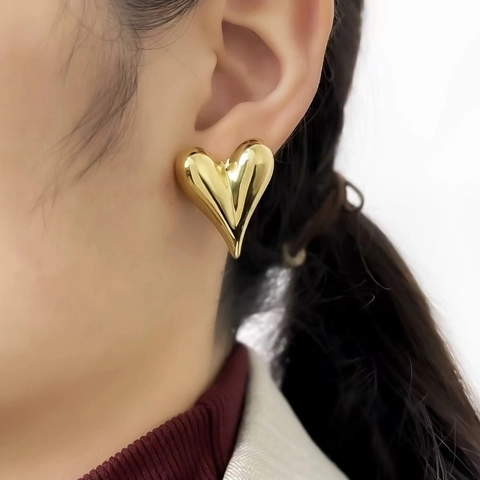 Orecchini A Lobo A Cuore Metallico Lucido Minimalista Rame Placcato Oro E Argento Stile INS Per Donne