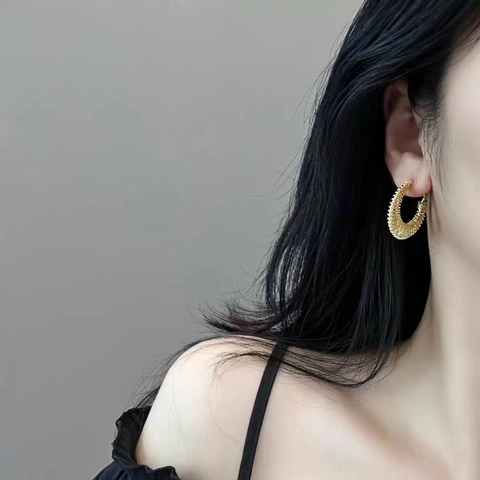 Orecchini A Cerchio Geometrici Rame Con Perno In Argento Sterling 925 Trama Intrecciata Cava Gioielli Minimalisti Donna