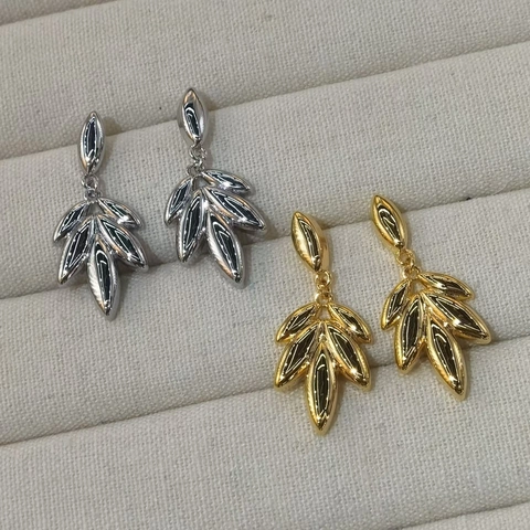 Ear Of Wheat Leaf Drop Earrings Copper Plated 18K Gold Geometric Elegant Fashion For Women With 925 Sterling Silver Earring Post