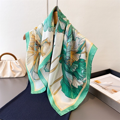 Floral Print Satin-Like Satin Square Scarf Elegant Fashion Neck Head Wrap For Women