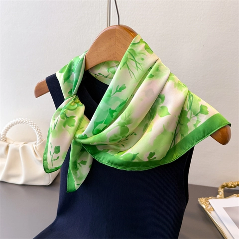 Elegant Floral Print Square Scarf Satin Polyester Satin Like Neck Head Hair Accessory Versatile For Women