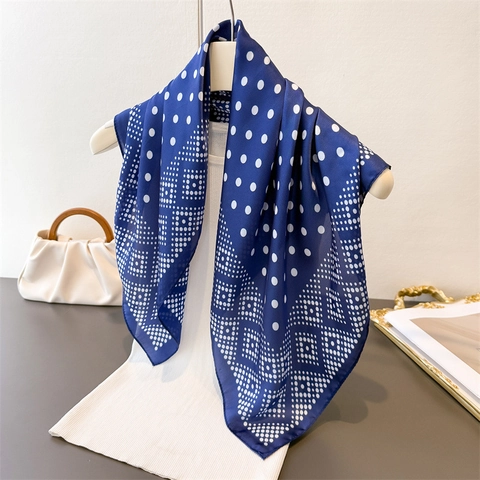 Elegant Square Scarf For Women Polka Dot Geometric Print Imitation Satin Satin Neck Head Wrap Chic Accessory