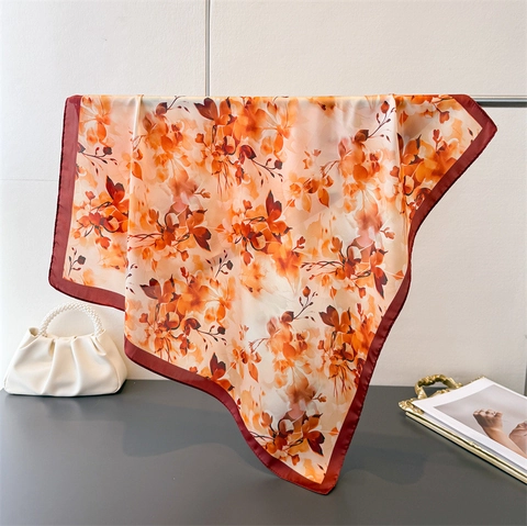 Elegant Floral Print Square Scarf Satin Polyester Satin Like Neck Head Hair Accessory Versatile For Women
