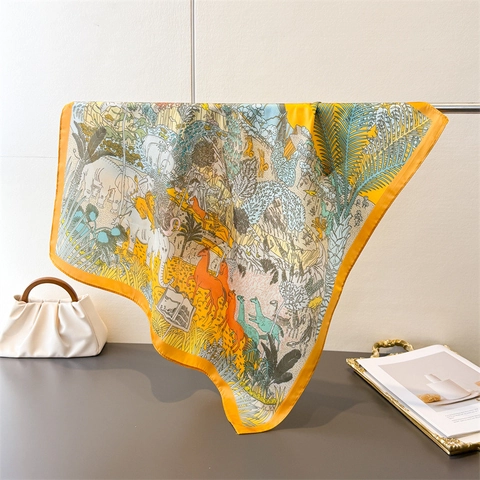 Foulard Quadrato Con Stampa Animali Giungla Raso Elegante Effetto Raso Per Collo Testa Capelli Borsa Accessorio Per Donna