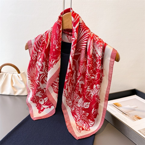 Foulard Quadrato Raso Retro Donna Stampato Poliestere Raso Bandana Sciarpa Collo Testa Scialle Versatile Stile Elegante